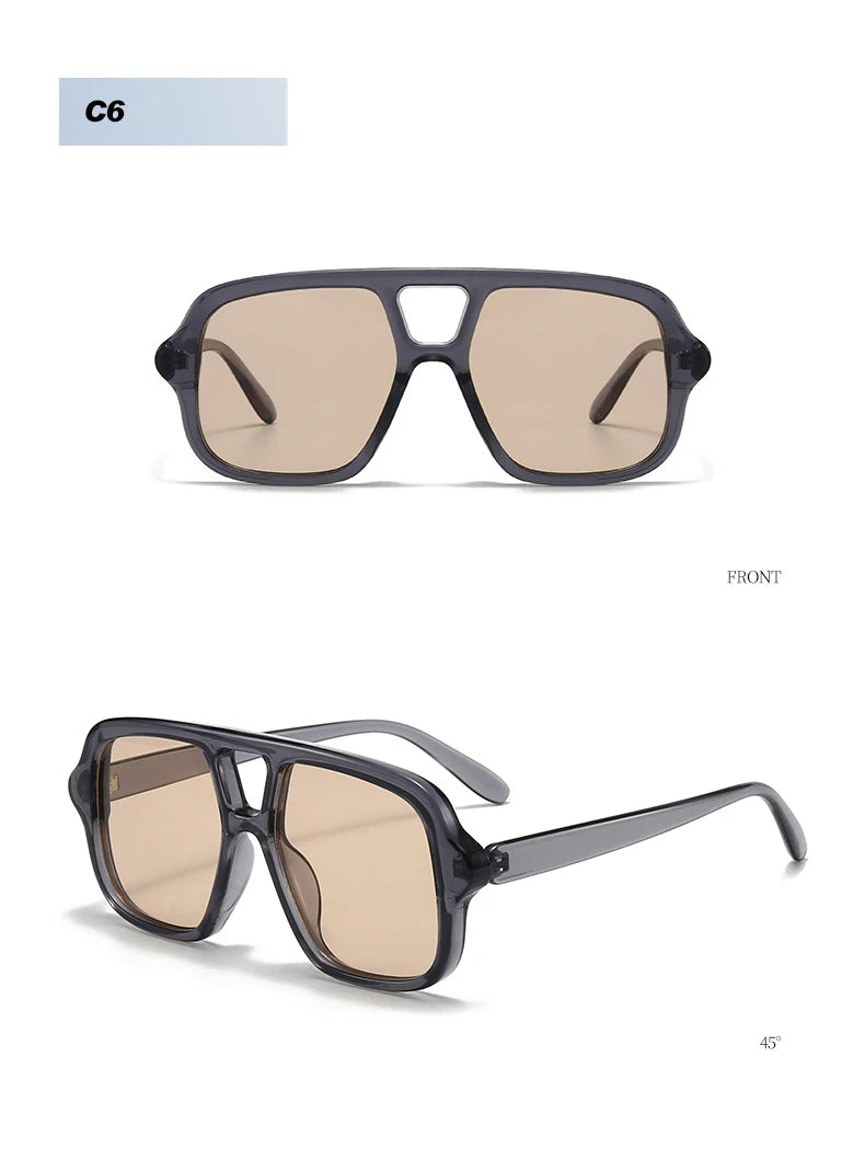 SO&EI Ins Popular Fashion Double Bridges Square Men Sunglasses Vintage Punk Yellow Blue Shades UV400 Men Trending Sun Glasses