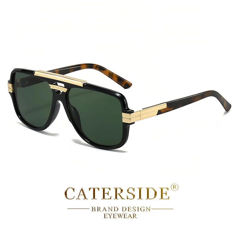 CATERSIDE Retro Square Big Frame Sunglasses Men Flat Top Double Bridge Pilot Punk Sun Glasses Women's Party Travel Eyewear UV400