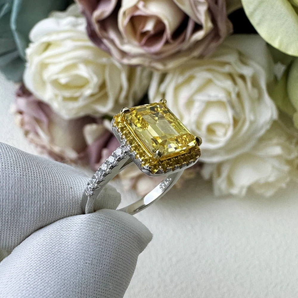 Wong Rain Classic 925 Sterling Silver 5.5CT Emerald Cut Citrine Pink Sapphire Gemstone Engagement Jewelry Wedding Women Ring