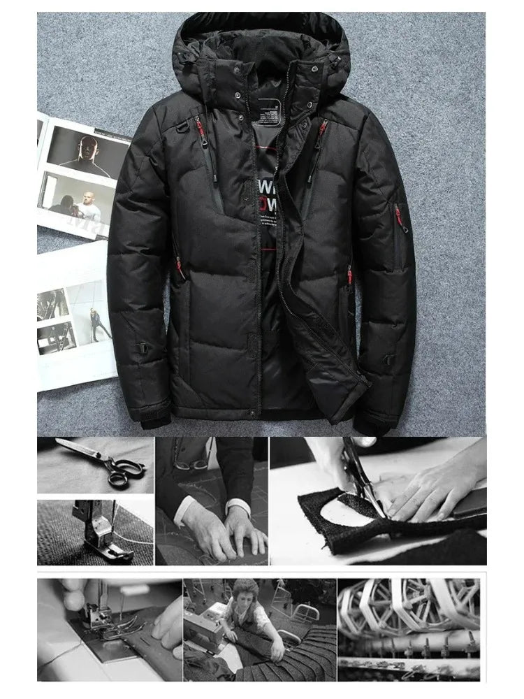 Winter Thickened Men Down Jacket Climbing Hunting Hooded Warm White Duck Down Coat Man Casual Lightweight Puffer Jacket Ski Snow