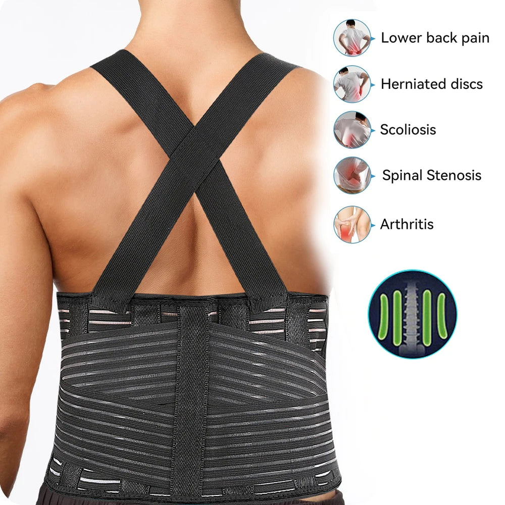 Heavy Duty Back Brace for Lifting - Lower Back Pain Relief & Support for Men & Women - Work, Gym Sport - Breathable & Adjustable