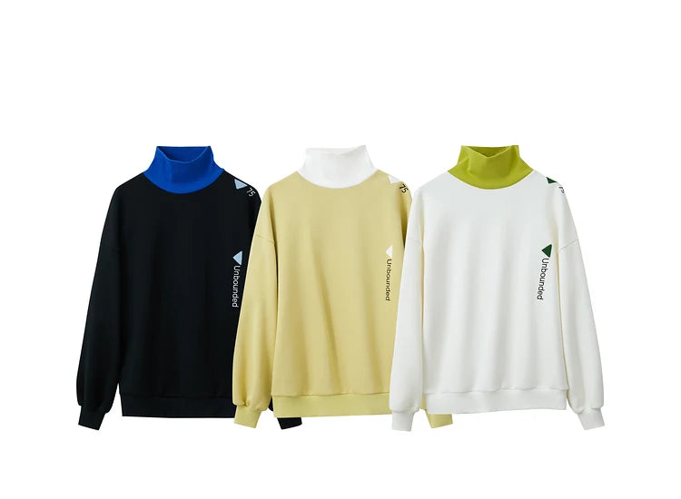 AMII Minimalist Preppy Style Embroidery Sweatshirt Women 2024 Autumn Lazy Loose Spliced Turtleneck Velvet Pullovers 12333011