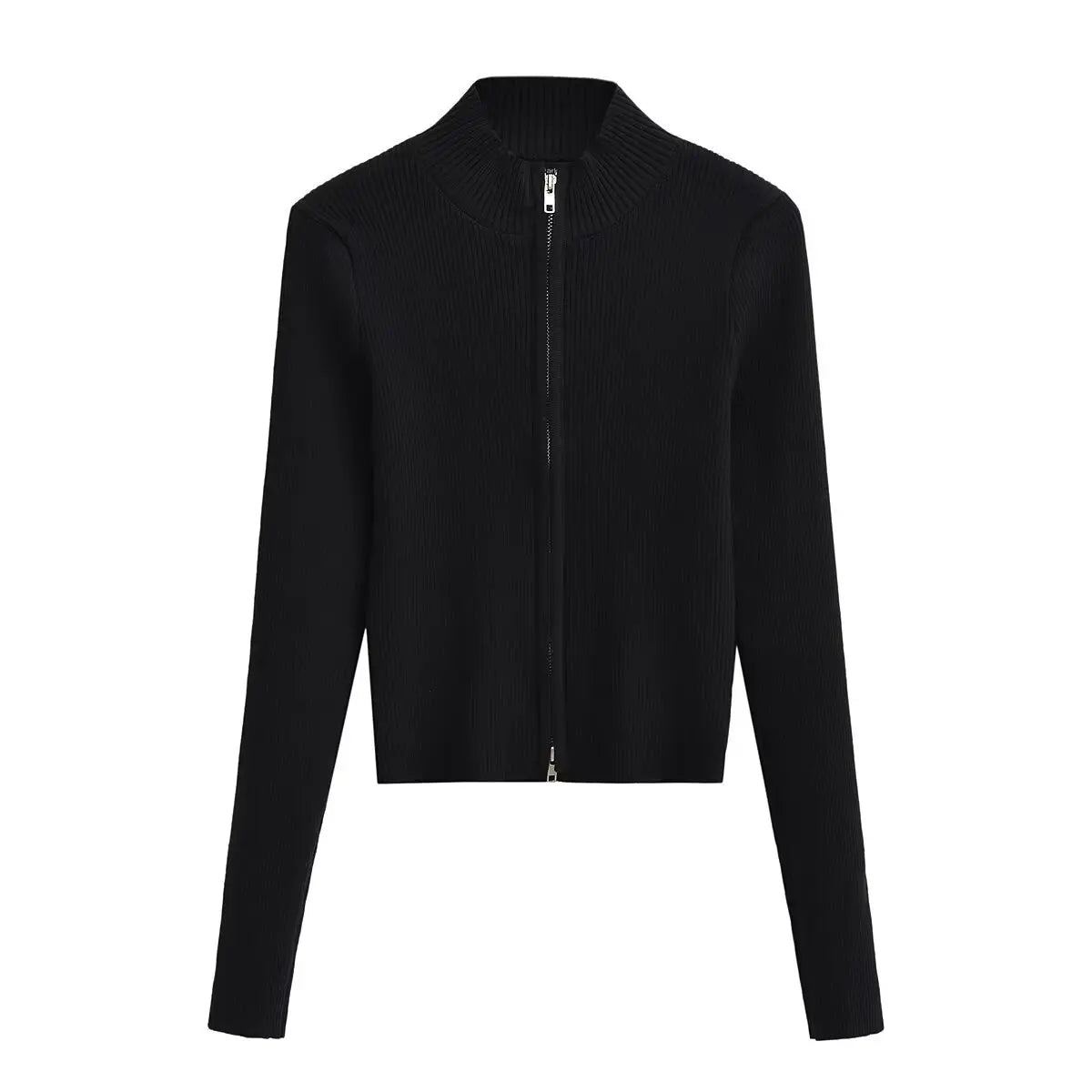 Slim Fit American Style Knitted Cardigan Women's Double Zipper Open Front Pure Desire Autumn Fashion Outerwear BM Style