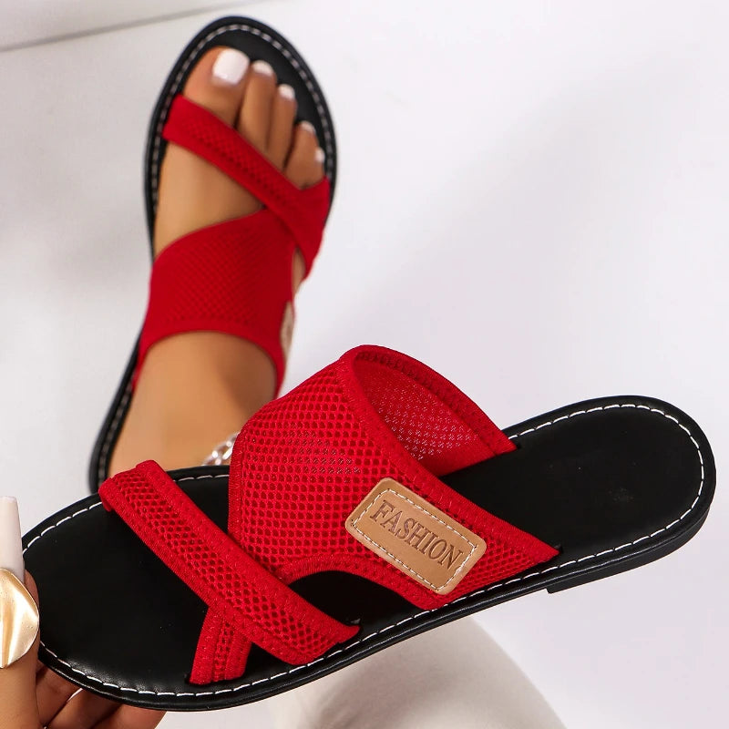 2025 summer new breathable mesh fish mouth slippers non-slip beach women slippers