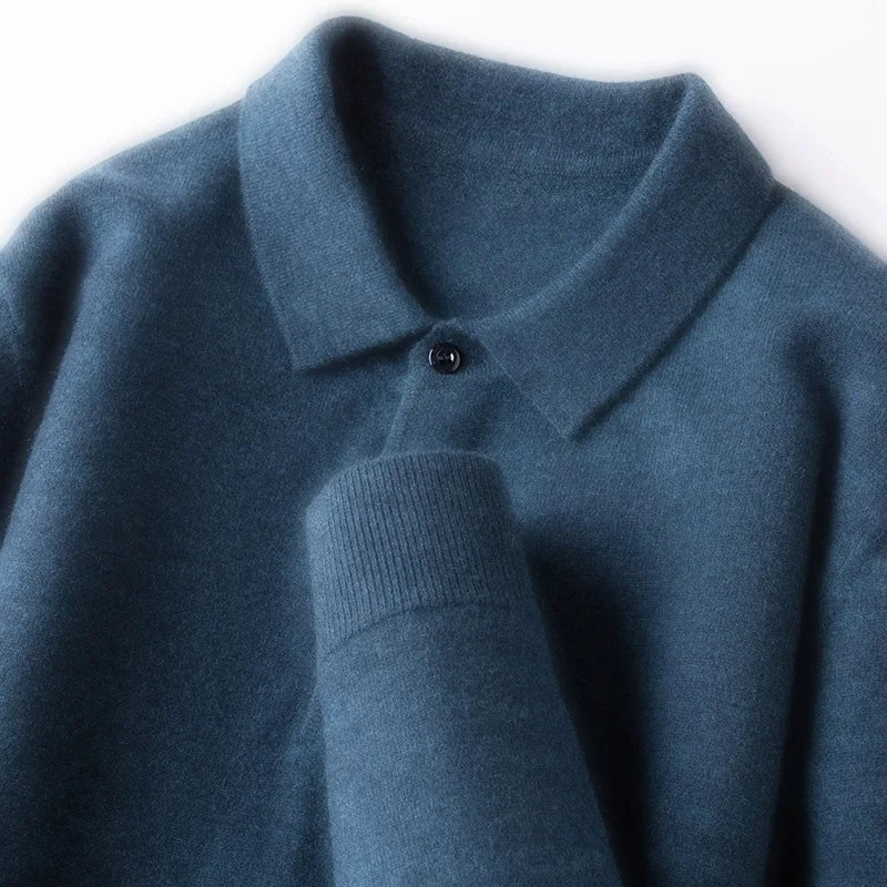 100% Australian Merino Wool Sweater, 360g Thickened Anti-Pilling, Polo Collar Gold Quality Pullover