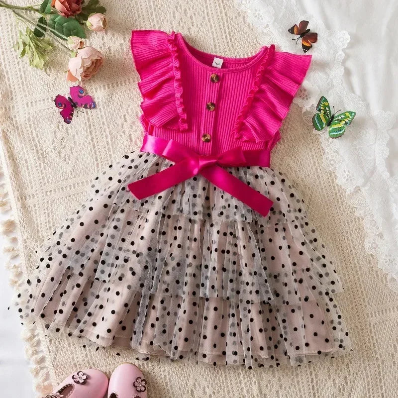 2025 New Kids Dresses for Girls Long Sleeve Fall Dress Polka Dot Birthday Party Costume Autumn Winter Dress Children Clothing
