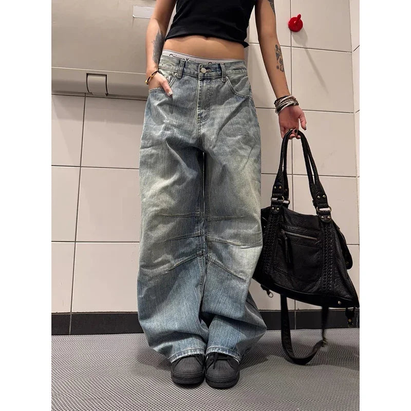 Blue Y2k Boyfriend Jeans Women Harajuku Baggy Denim Trousers Japanese 2000s Style Vintage Jean Long Pants Oversize Clothes New