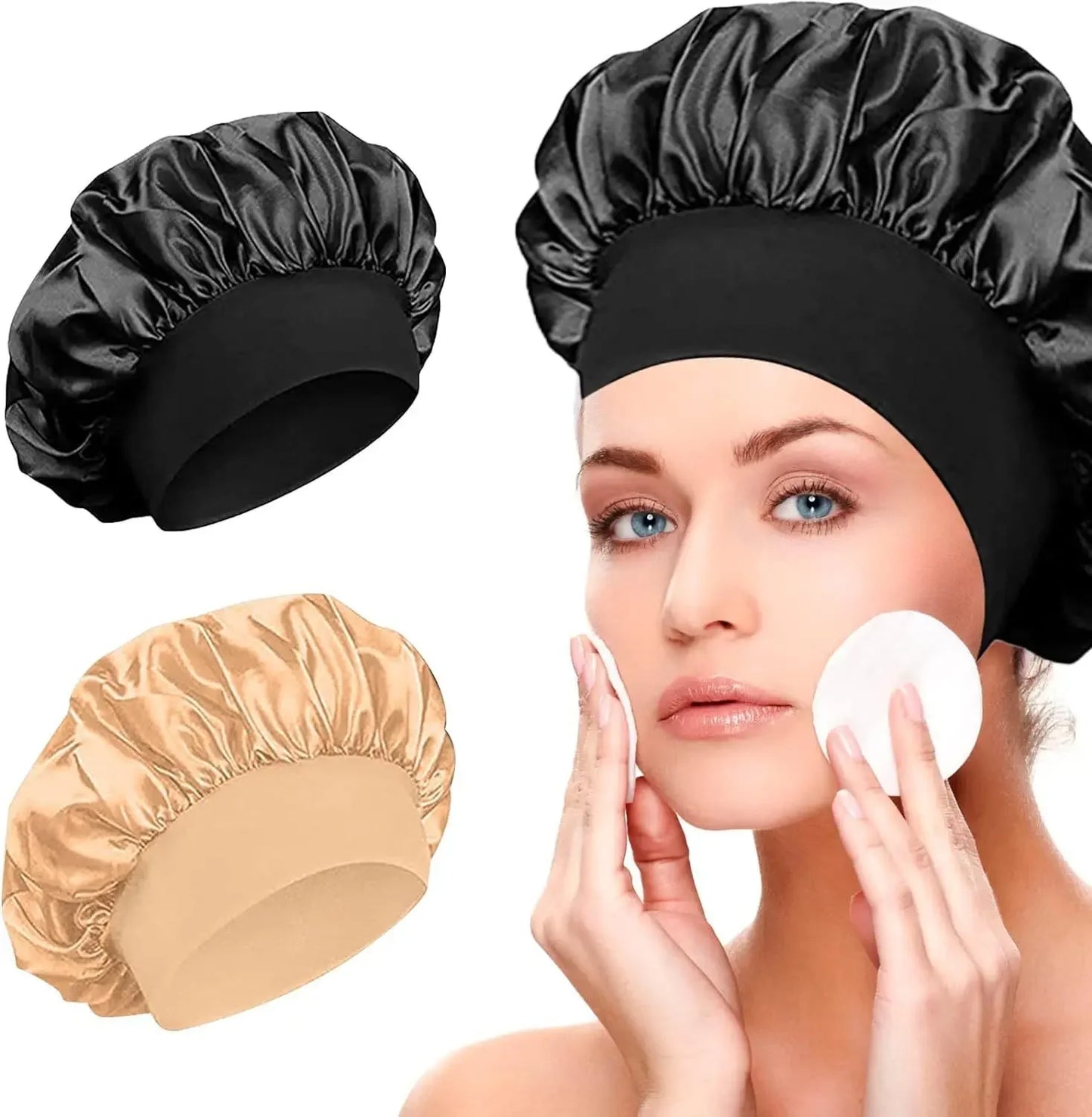 Women's Satin Solid Elastic Wide-brimmed Sleeping Hat Unisex Head Wrap Elastic Band Cap Hair Care Bonnet Night Hat bonnet
