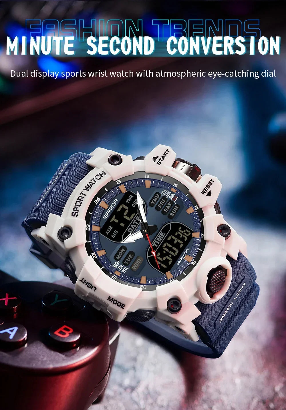 SANDA 6126 Military Man Alarm Stopwatch Quartz Wristwatch Male Digital Clock  Dual Display Men Watches Waterproof Sports Watch