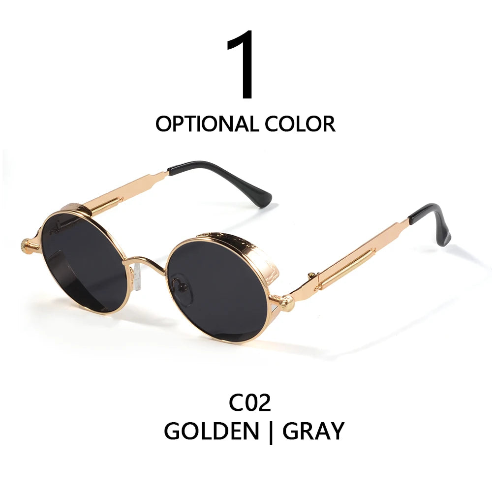CRIXALIS Vintage Round Sunglasses Retro Steampunk Sun Glasses for Men Women Small Metal Circle Driving Party Glasses UV400