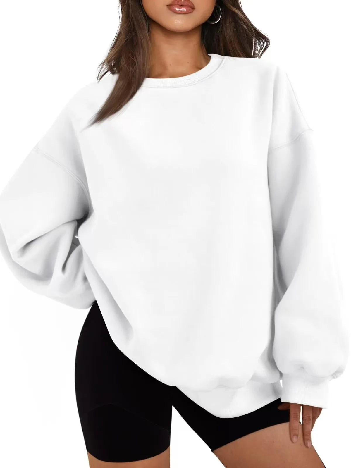 Plus Size Solid Color Sweatshirt, Casual Long Sleeve Crew Neck Pullover Sweatshirt, Women's Plus Size Clothing
