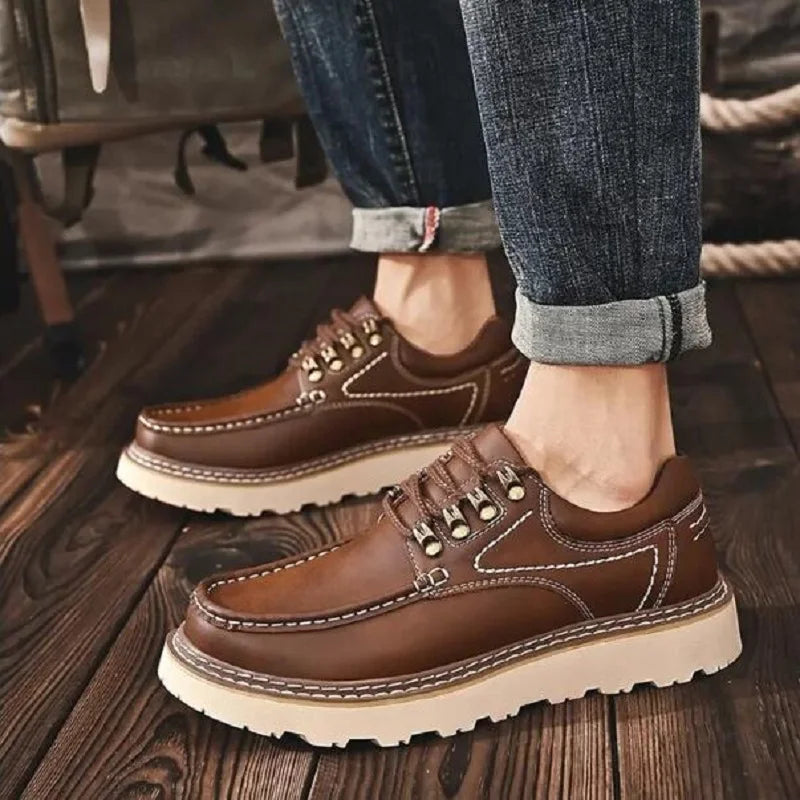 Men's Work Shoes Luxury Brand Leather Outdoor Casual Shoes for Men Dress Shoes High Quality Comfy Thick Bottom Shoes D2A54