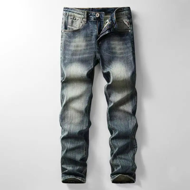 Spring Autumn New American Denim Coats Set Classic Simple and Versatile Washed Elastic Cowboy Jeans Clothes For Men