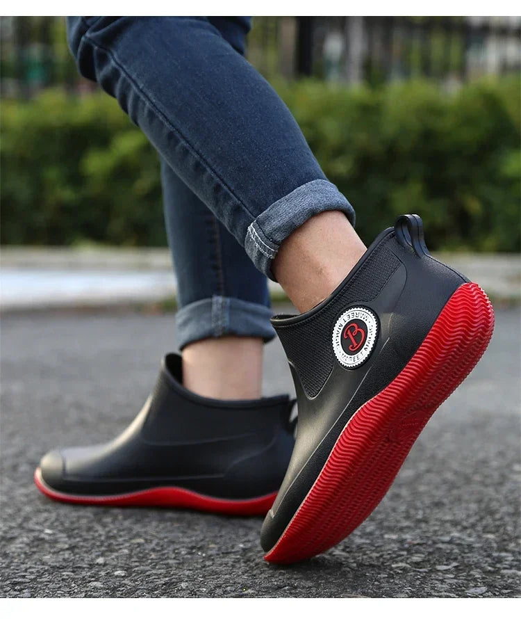 Fashion Rain Boots Men's Short Delivery Riders Galoshes Plus Cotton Waterproof Winter Shoes