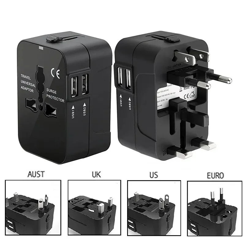 Universal Travel Adapter EU/UK/US/AU/AC Plug Power Charger Adapter With USB Type-C Ports All-in-One Foldable Converter Socket