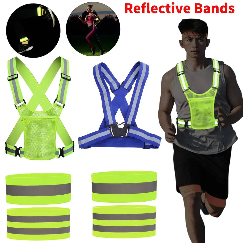 Reflective Bands&Vest Elastic Armband Wristband Ankle Leg Straps Safety Reflector Tape Straps for Night Walking Cycling Running