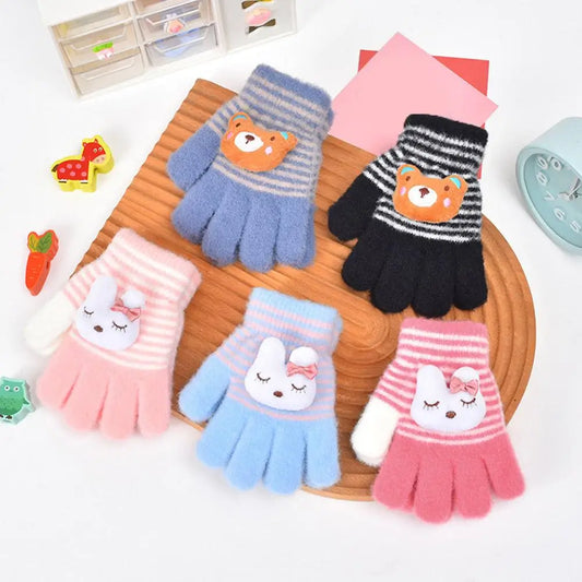 Kids Winter Gloves Thermal Warm Windproof Cartoon Animal Mittens for Boys Girls Children Outdoor Skiing Full-Finger Gloves
