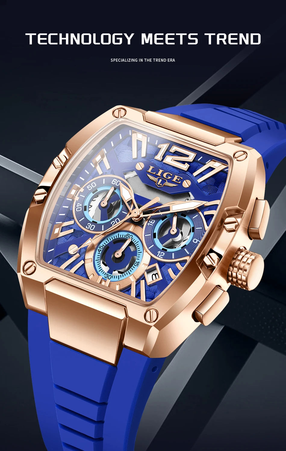 LIGE Original Brand Fashion Mens Watches Sport Military Chronograph Calendar Silicone Strap Quartz Wristwatch Relogio Masculino