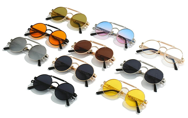SHAUNA Retro Metal Double Bridges Round Sunglasses Women Fashion Gradient Mirror Eyewear Men Trending Punk Spring Sun Glasses