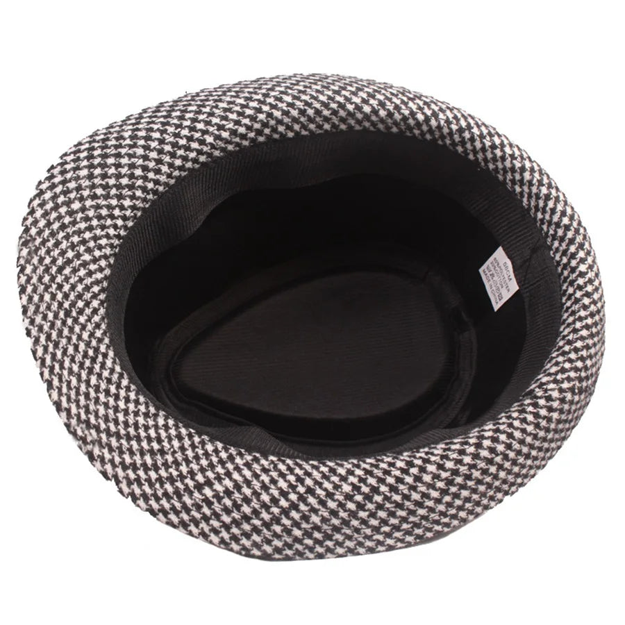 Spring Summer New Vintage Checked Top Hat Men's Middle-aged and Elderly Woolen Gentleman's Hat Jazz Hat