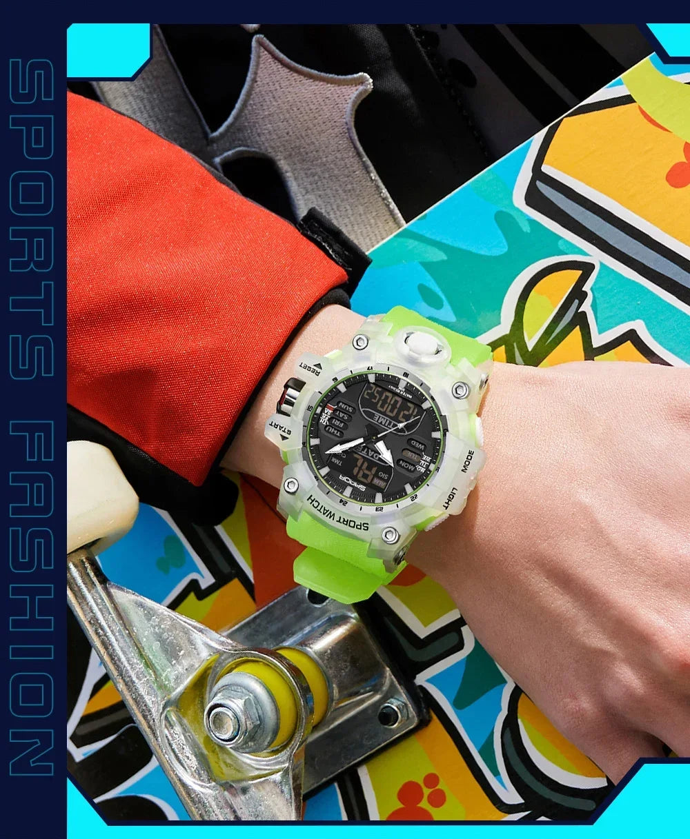 SANDA 6126 Military Man Alarm Stopwatch Quartz Wristwatch Male Digital Clock  Dual Display Men Watches Waterproof Sports Watch