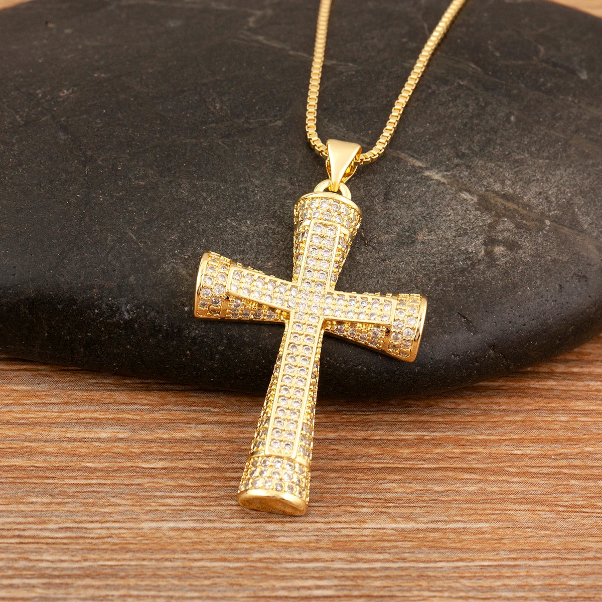 Nidin New Trendy Personality Design Cross Pendant Necklace For Women Men Shiny Crystal Zircon Charm Jewelry Daily Party Gifts
