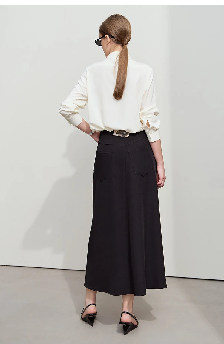 AMII Minimalist Chiffon Shirt Women 2025 Spring New Temperament Gentle Lapel Bamboo Work Pocket Concealed Button Tops 12521032