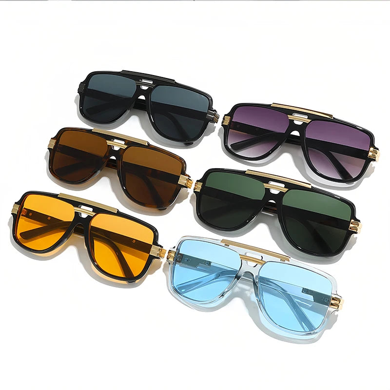 CATERSIDE Retro Square Big Frame Sunglasses Men Flat Top Double Bridge Pilot Punk Sun Glasses Women's Party Travel Eyewear UV400