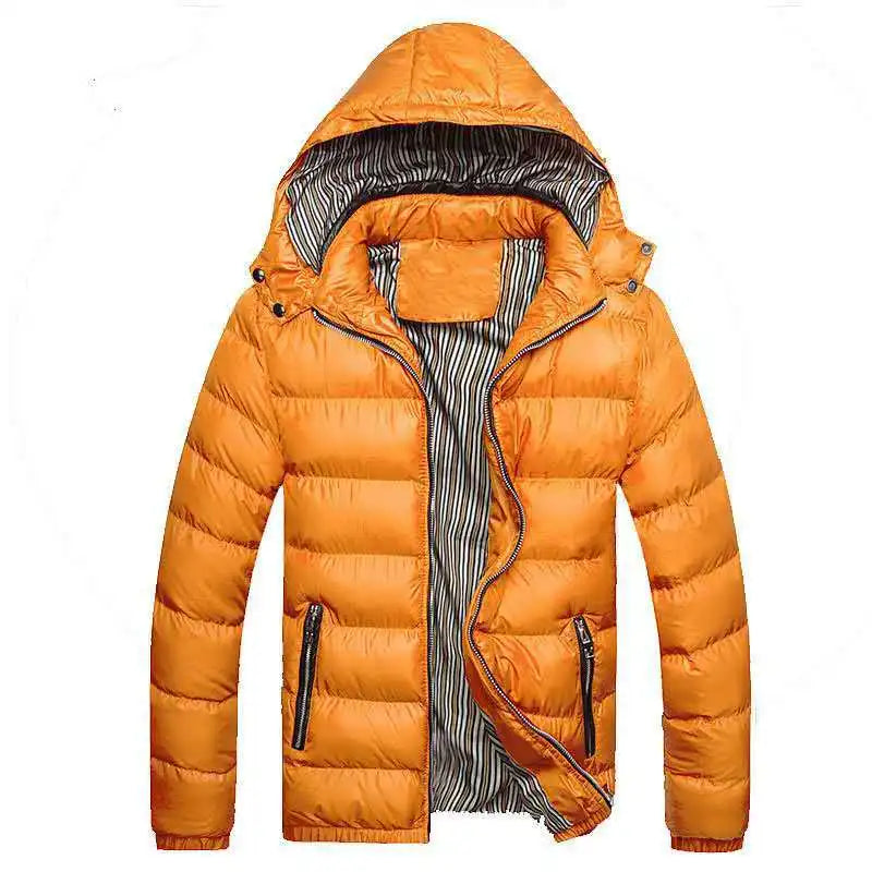 Winter Men's Hooded Parkas Thick Warm Casual Outwear Male Patchwork Fashion Padded Jackets Hat Detachable Slim Parkas Coats Man