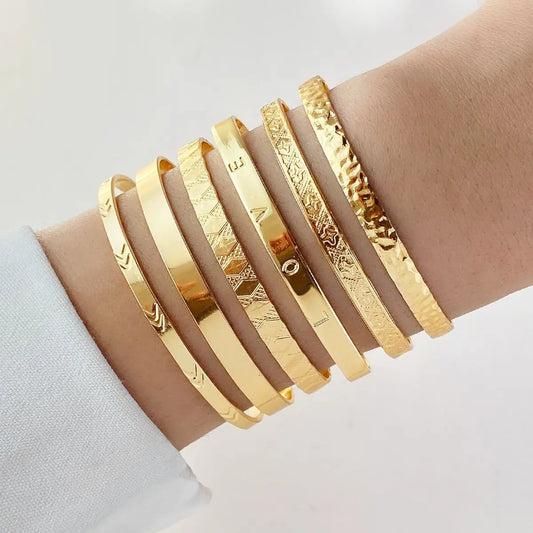 6Pcs/Set Punk Vintage Simple Gold Color Arrow Rhombus Flowers Grain Bracelets for Women Exaggerate Open Mouth Bangles Sets
