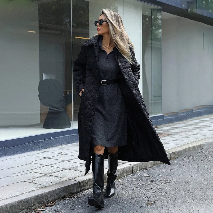 Conciso Women's Coat Spring Autumn Solid Color Lapel Gathered Waist Office Versatile Parka Long Belt Diamondback Jacket M25002