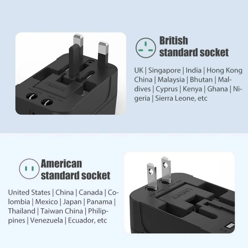 Universal Travel Adapter EU/UK/US/AU/AC Plug Power Charger Adapter With USB Type-C Ports All-in-One Foldable Converter Socket