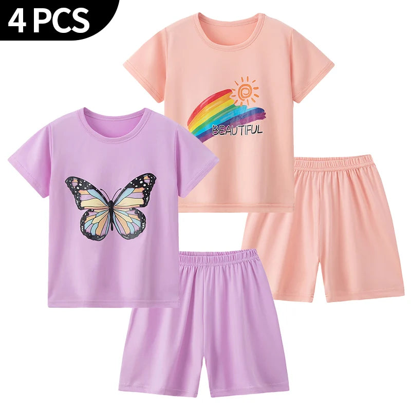 8/2 Pcs Children's Summer Cute Printing Suit Boy Casual Fashion Pocket Bear Short Sleeve Girl Sweet And Cute Joker Comfort Short