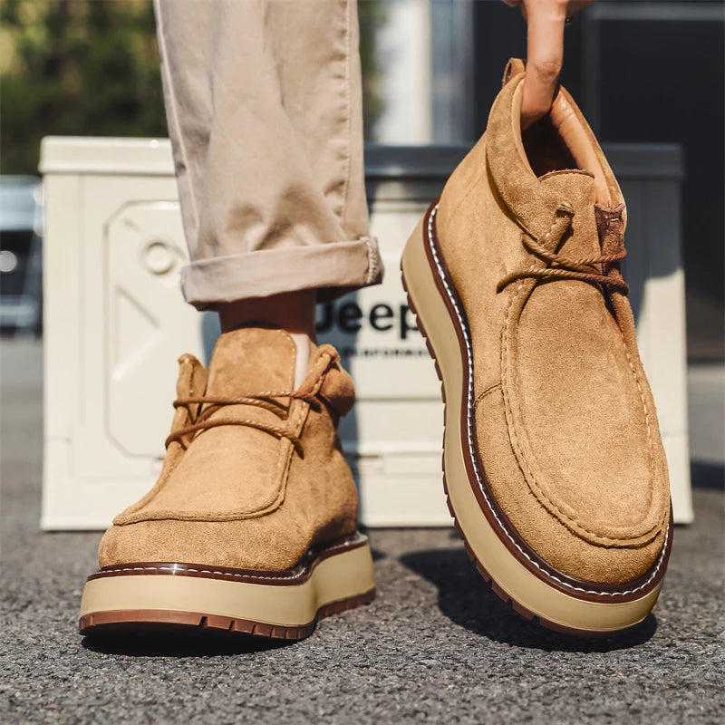 Autumn Men Platform Shoes Suede Leather Work Shoes Fashion Design Lace-up High Quality Ankle Boots Casual British Outdoor Shoes