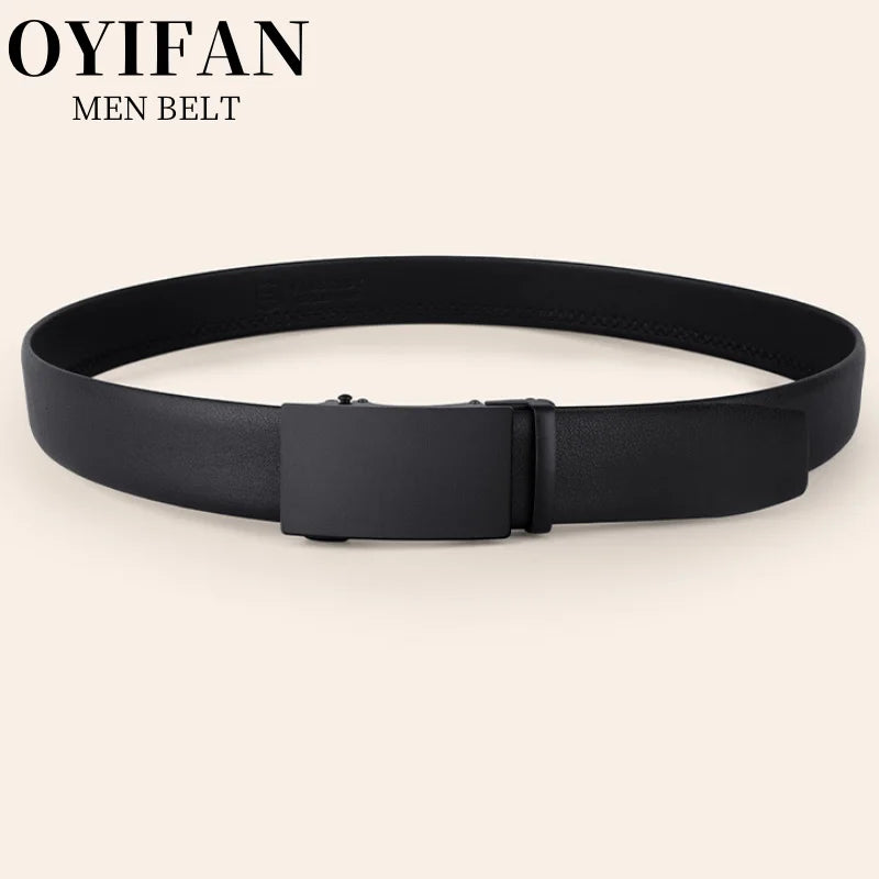 Simple men's belt black automatic buckle ratchet belt genuine leather belt best match jeans suit pants business casual belt men