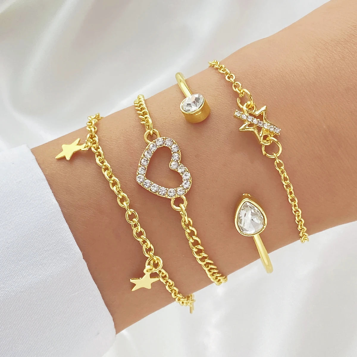 IPARAM Personality Lock Key Crystal Chain Bracelets Love Cupid's Arrow Opening Bangles Set Woman Trendy Accessories
