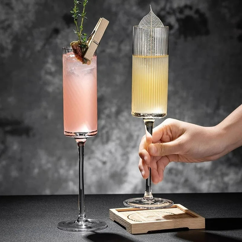 Creative Striped Champagne Glass Cup High-foot Cocktail Glasses Cups Sparkling Glass Wine Glass Cups Party Bar Accessories