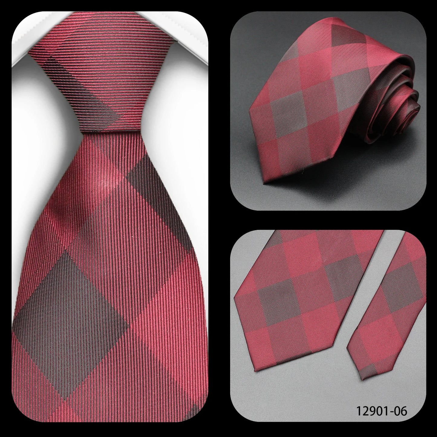 Men's Red Purple Plaid Tie stripe Handmade Woven Fashion Business Tie Geometric Style Polyester Silk Material for Wedding
