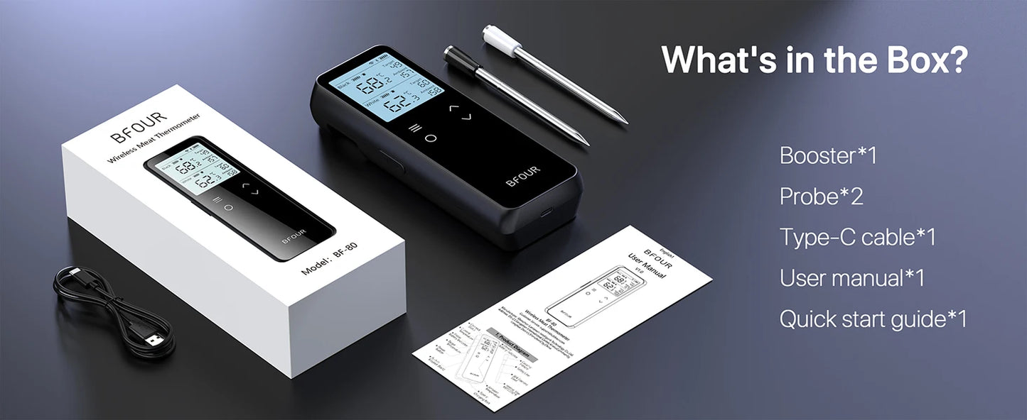 Meat Thermometer Wireless Bluetooth Probe with WiFi Unlimited Range Support APP Alarm Reminder for BBQ, Oven, Air Fryer
