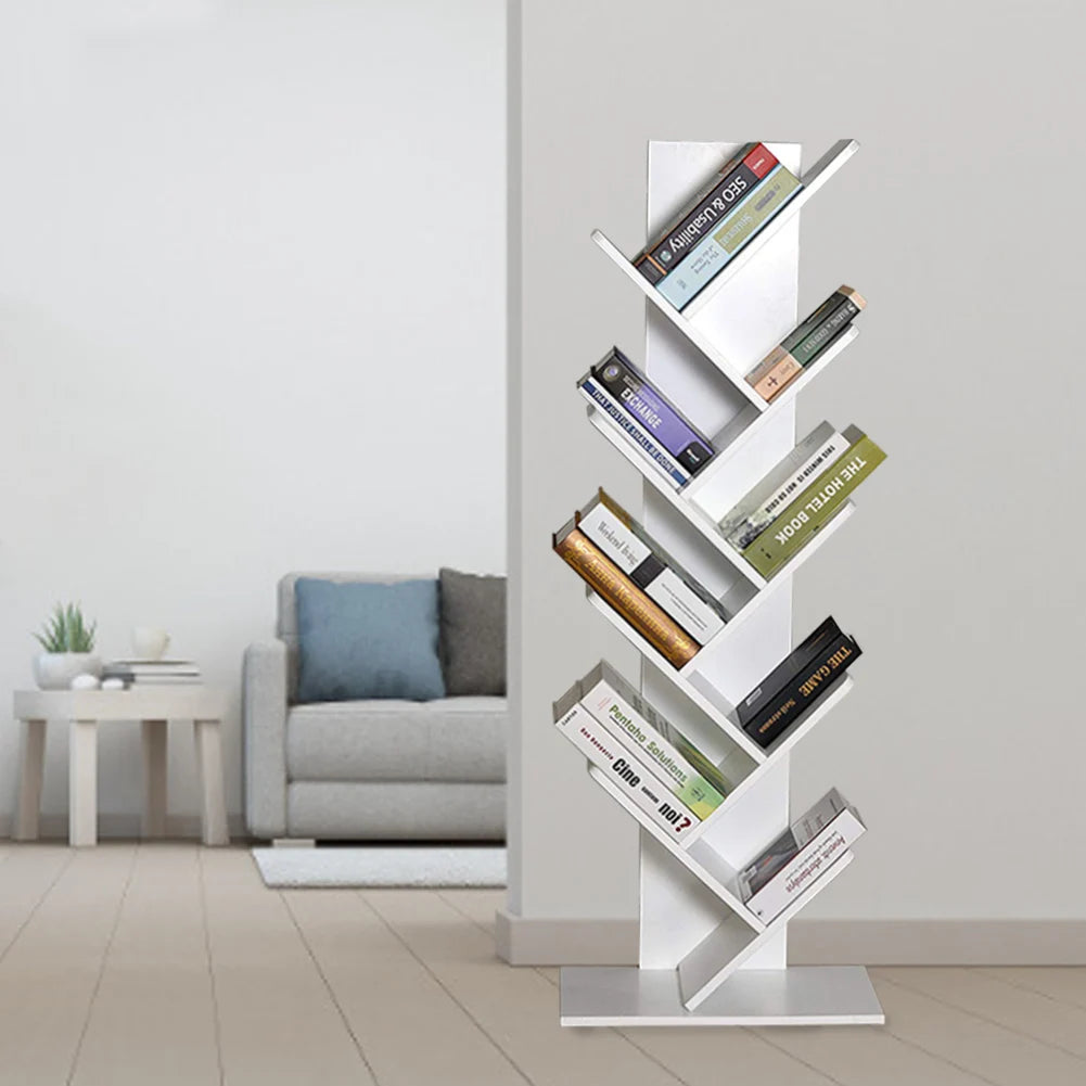 【Breeins】Rustic Standing Tree Bookshelf Wood Display Rack For Home Office Decoration Storage Organizer Shelf Bookcase