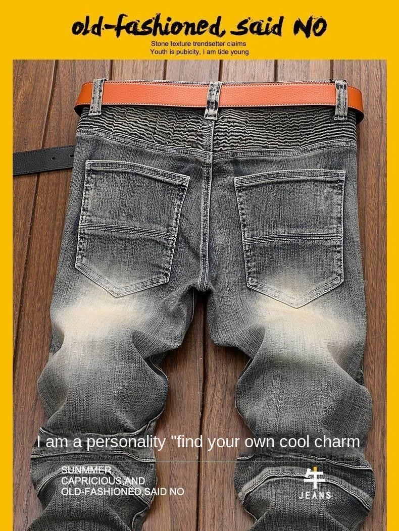 Luxury Men's Classic Jeans Straight Pants Autumn and Winter Retro Ripped Hole Denim Trousers Motorcycle Work Pants for Men