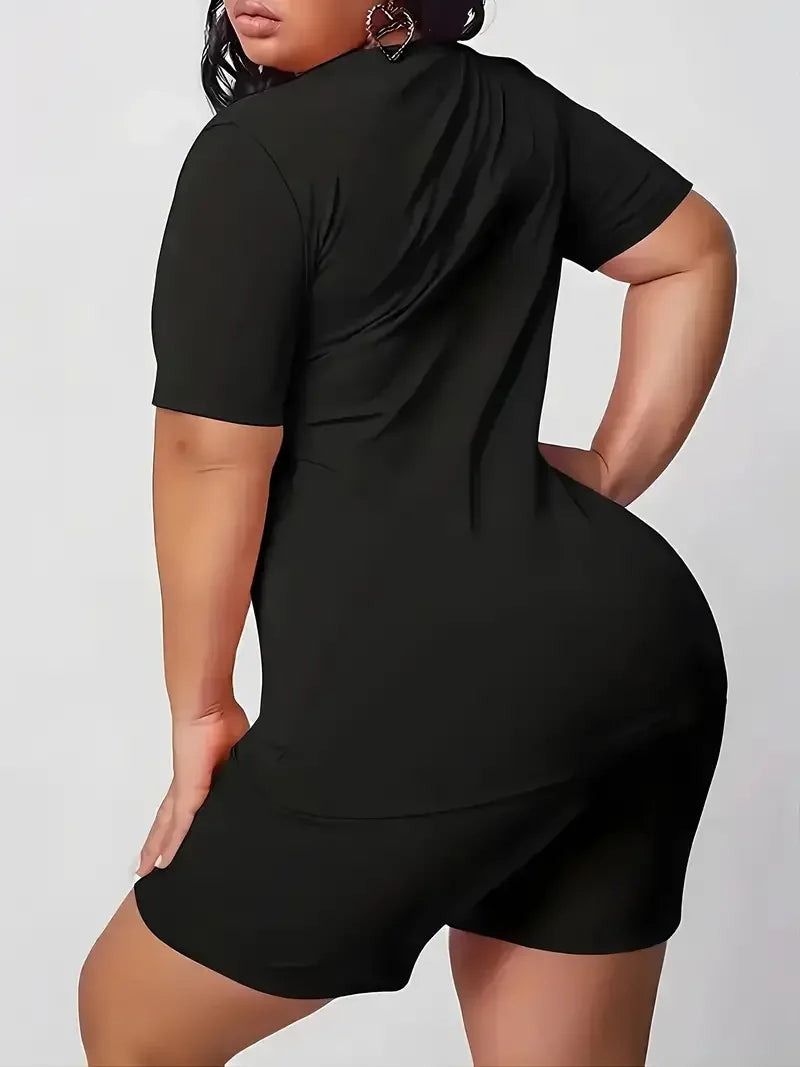 Plus size women's tops T-shirt and sports shorts suit, summer casual sports suit