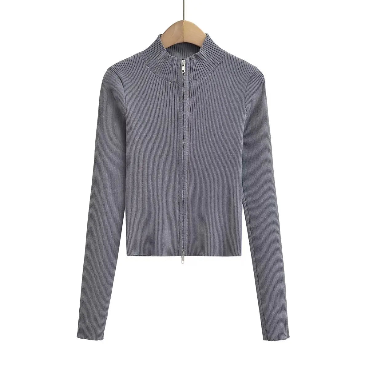 Slim Fit American Style Knitted Cardigan Women's Double Zipper Open Front Pure Desire Autumn Fashion Outerwear BM Style