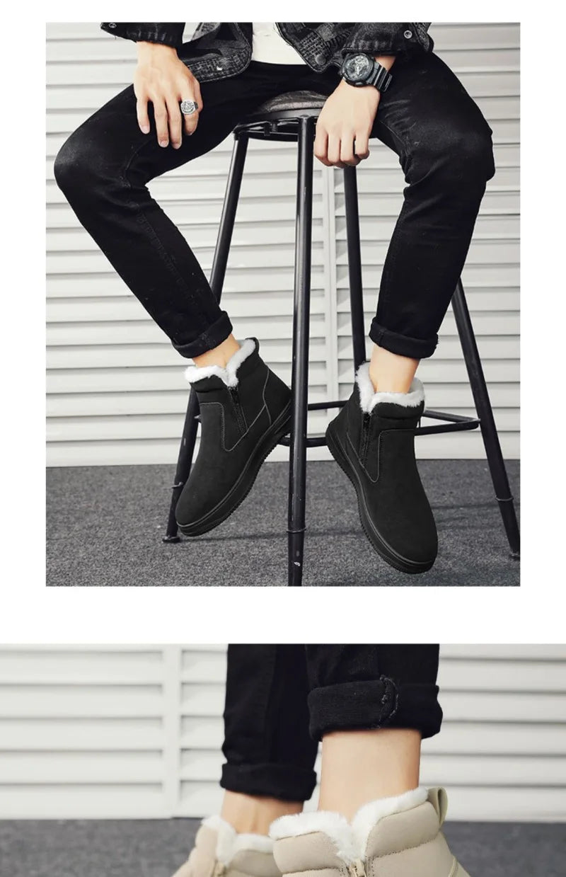 2025New Winter Men's Boots Fashion High-top Cotton Shoes Plush Warm Fur Snow Boots Suede Casual Ankle Boots for Men Botas Hombre