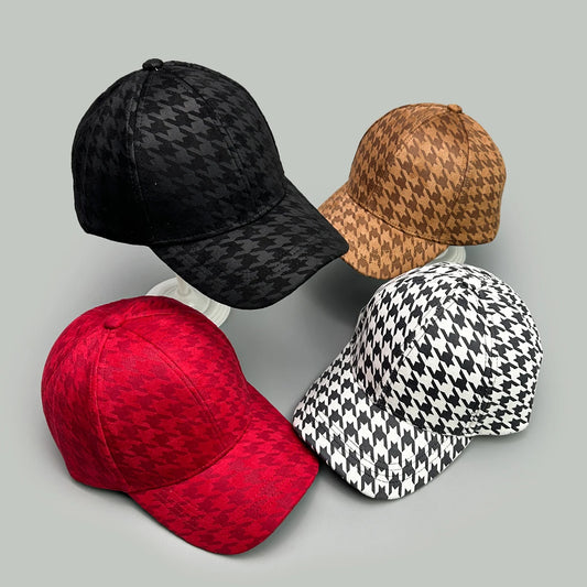 Classical Retro Houndstooth Baseball Hats New Unisex Sunshade Color Block Breathable Leather Versatile ins Fashion Peaked Caps