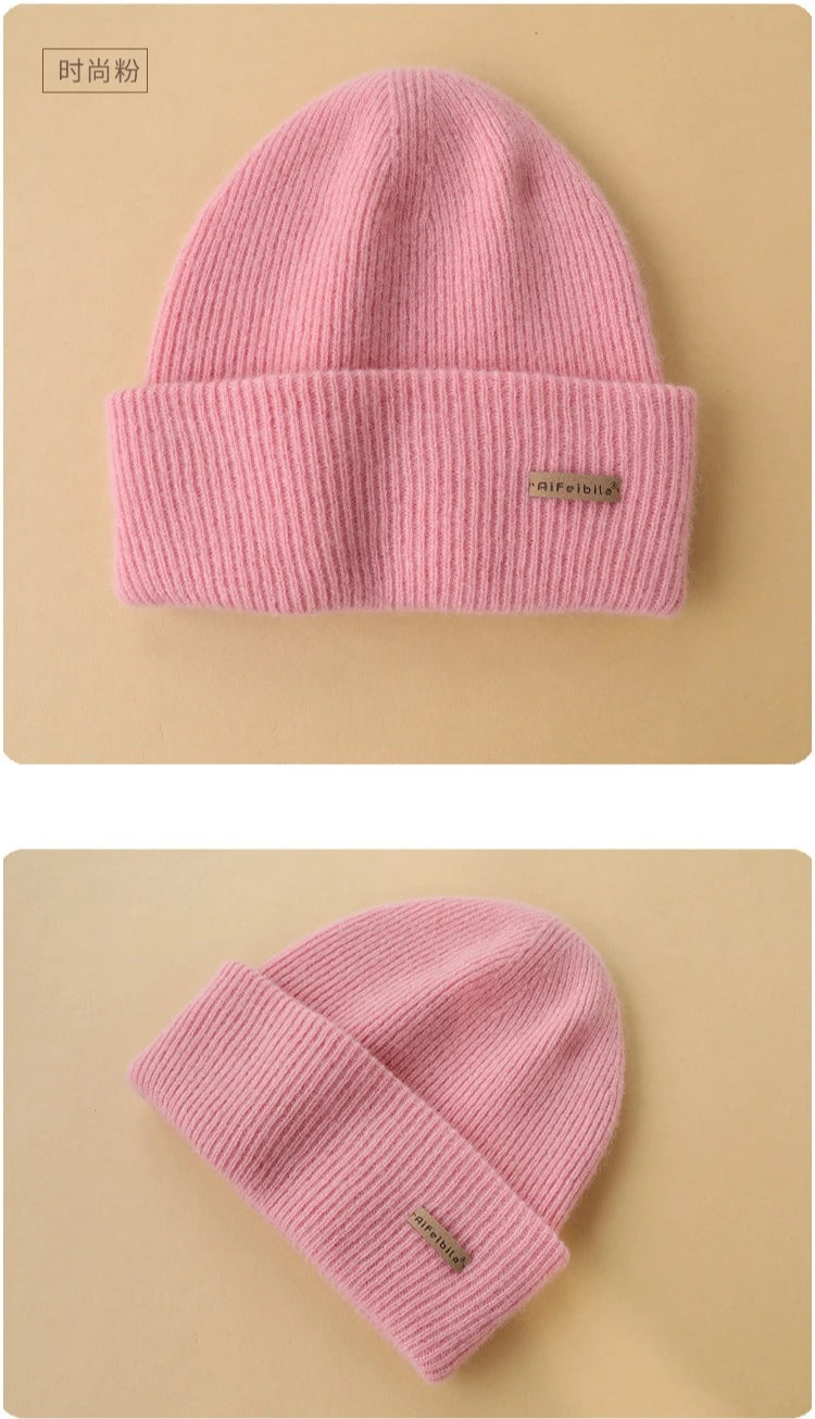 100% Merino Wool Double-Sided Beanie for Men Women Thick Soft Warm Winter Skull Caps Solid Color Knitted Beanies Hat