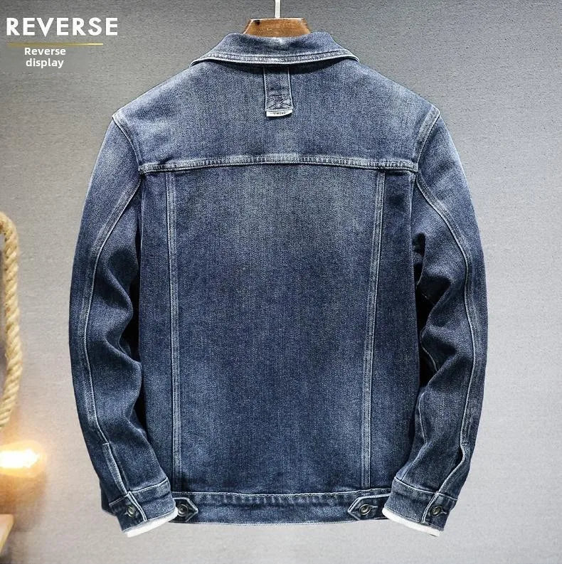 Men's Casual Single Breasted Cotton Blue Fashion Spring Autumn Denim Coat Trendy Brand Stylish High-end Washed Workwear Jacket