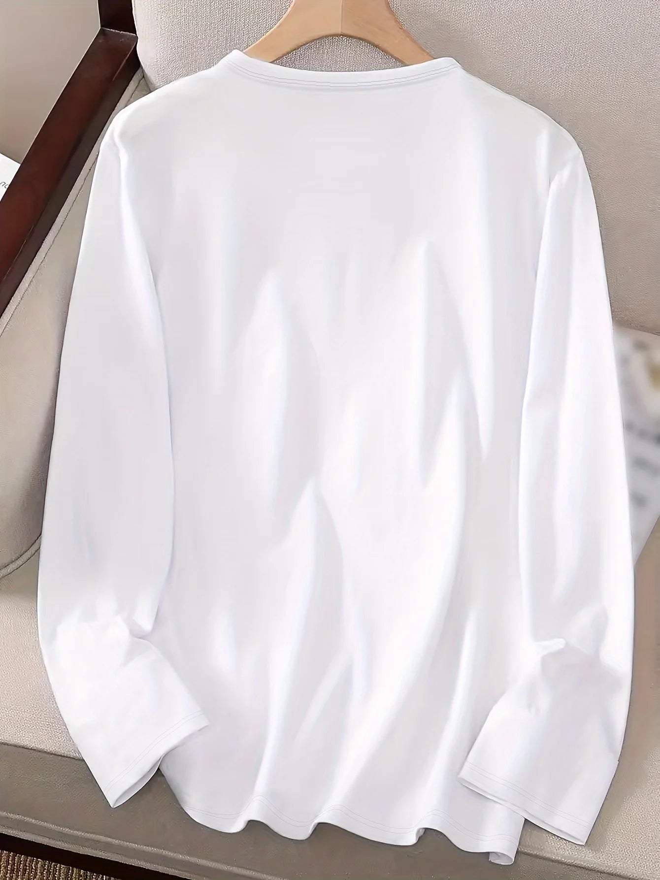 Women's Spring and Autumn 100% pure cotton fashionable casual loose letter pattern printed round neck long sleeved T-shirt top