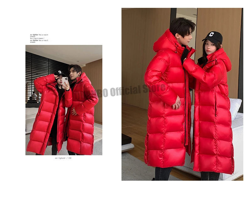 2023 New Arrivals Winter 90% White Goose Down Couple Hooded Coat Top Grade Men's Women Thick（Winter) Warm X-long Jackets