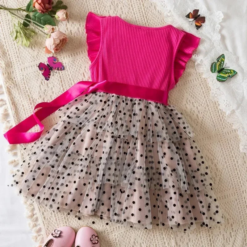 2025 New Kids Dresses for Girls Long Sleeve Fall Dress Polka Dot Birthday Party Costume Autumn Winter Dress Children Clothing